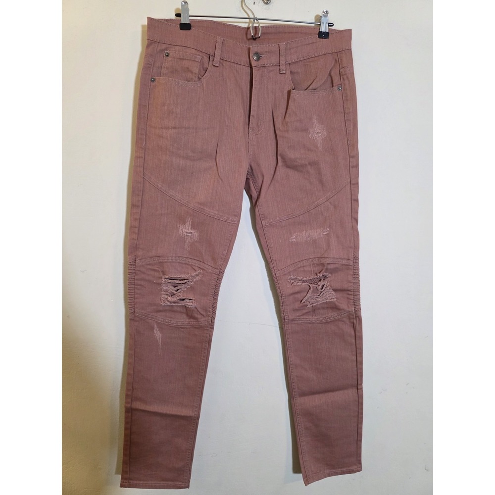 Y&R Young‎ & Reckless Men's 33 Mauve Cotton Blend Distressed Tapered Leg Jeans